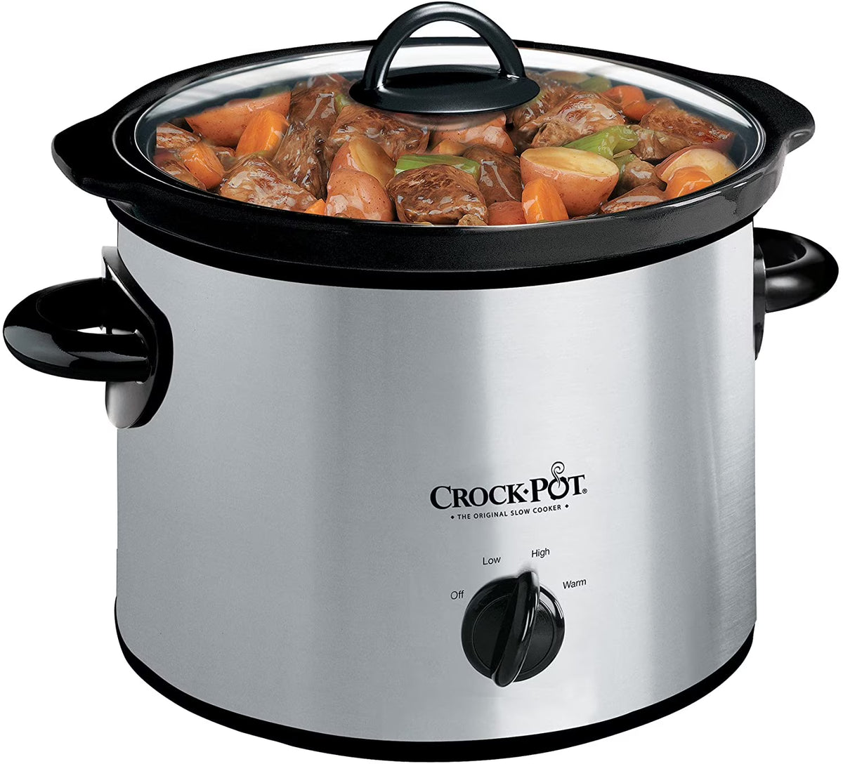 3-Quart Round Manual Slow Cooker Stainless Steel and Black A54479