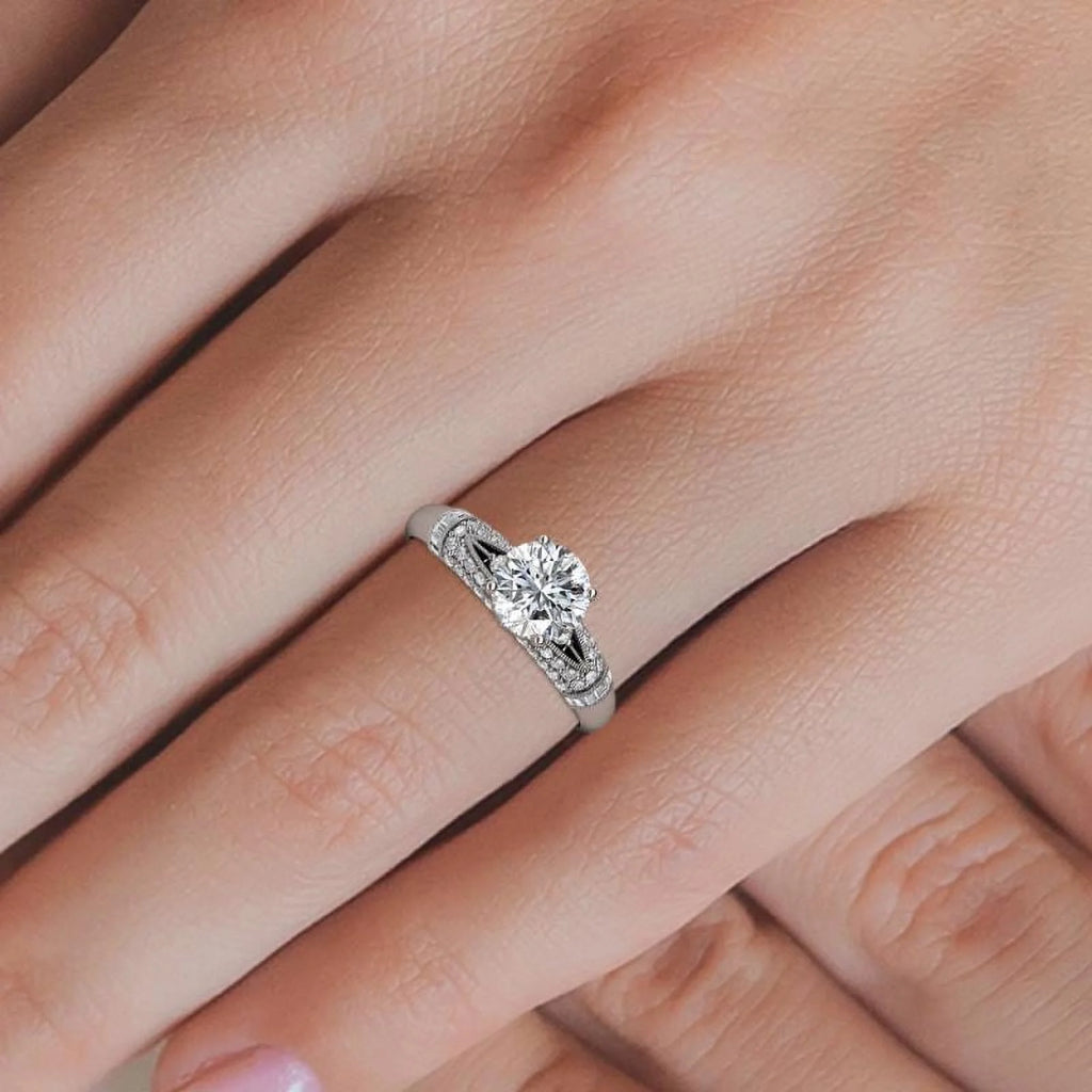 14K White Gold Moissanite Engagement Ring Z235