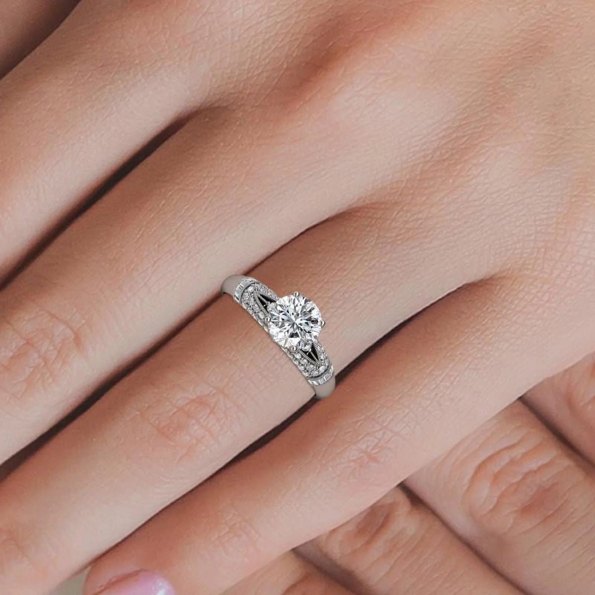 14K White Gold Moissanite Engagement Ring Z235