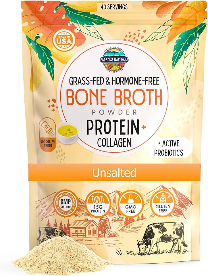 Organic Bone Broth Protein Collagen Powder, Unsalted, Grass-Fed, Gluten-Free T7607