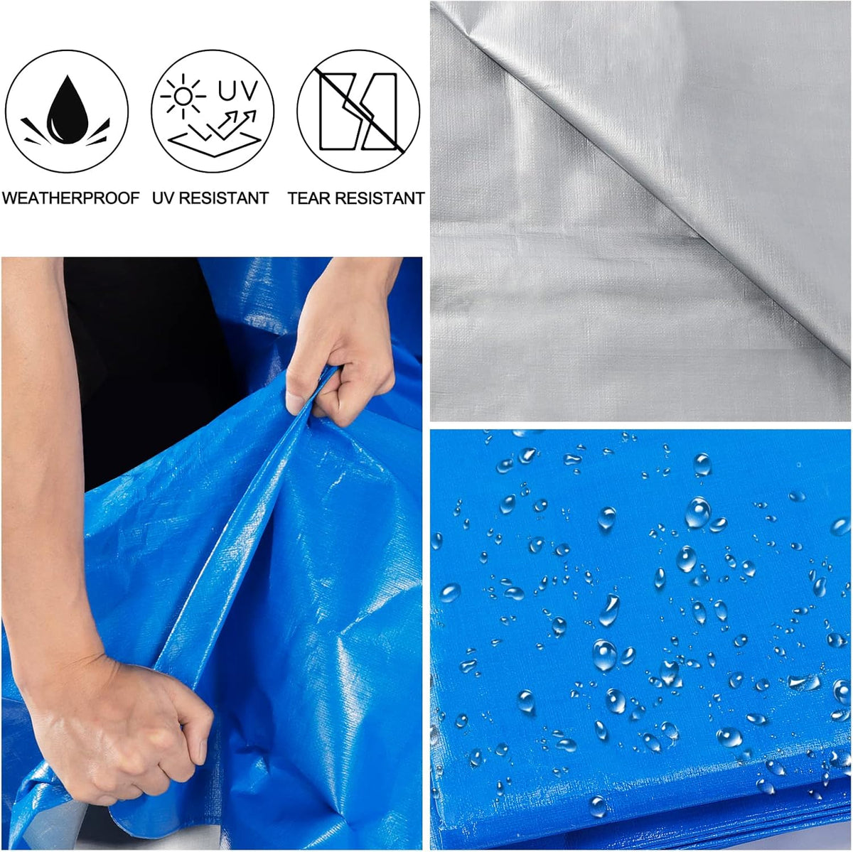 Blue Heavy Duty Waterproof 16 Mil Thick Tarpaulin with Metal Grommets 20x30 E81477