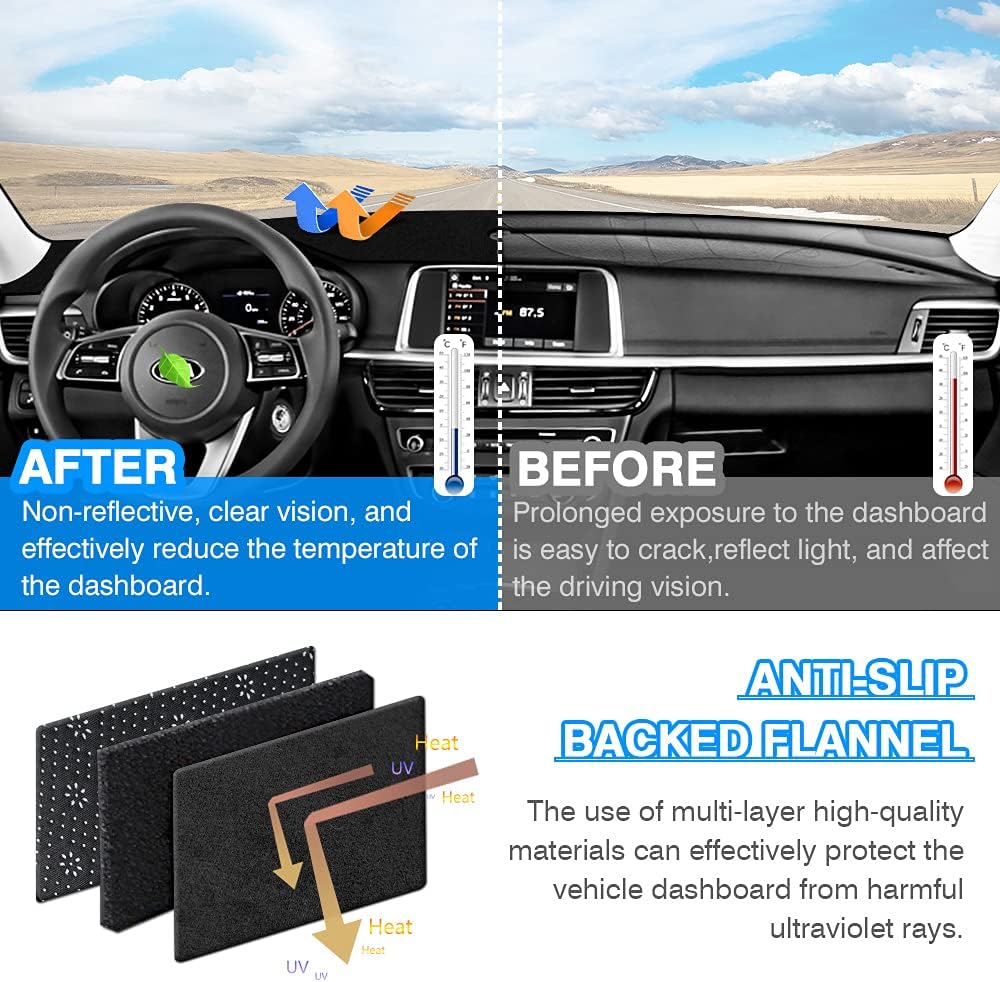 Suede Dash Cover for Kia Optima Dashboard Mat Non-Slip Carpet Odorless Sunshade Protector Pack of 2 T792722