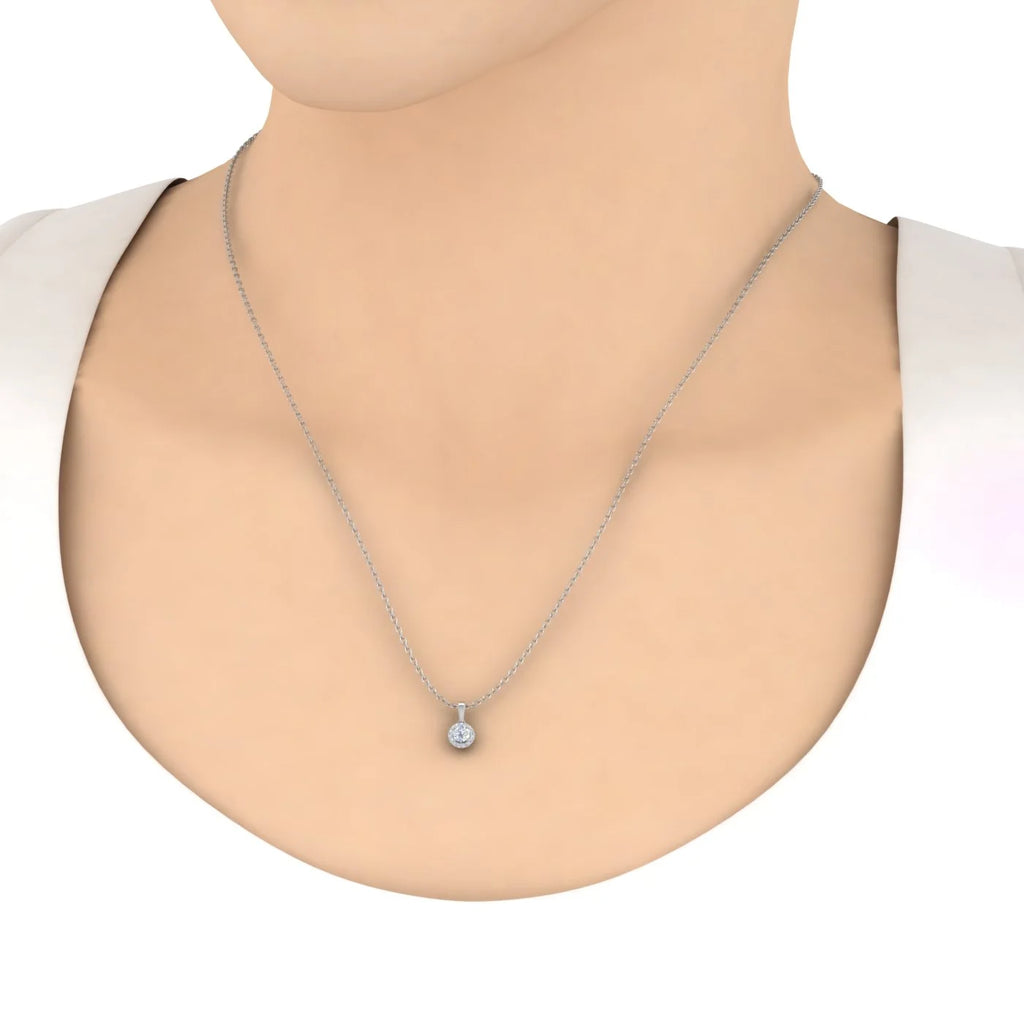 14K White Gold Diamond Halo Pendant Necklace O264