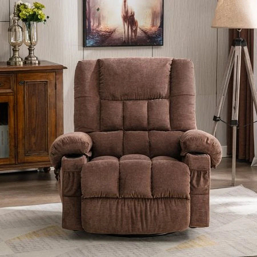 Brown Massage Rocker Recliner Chair with Heat and Cup Holders C442
