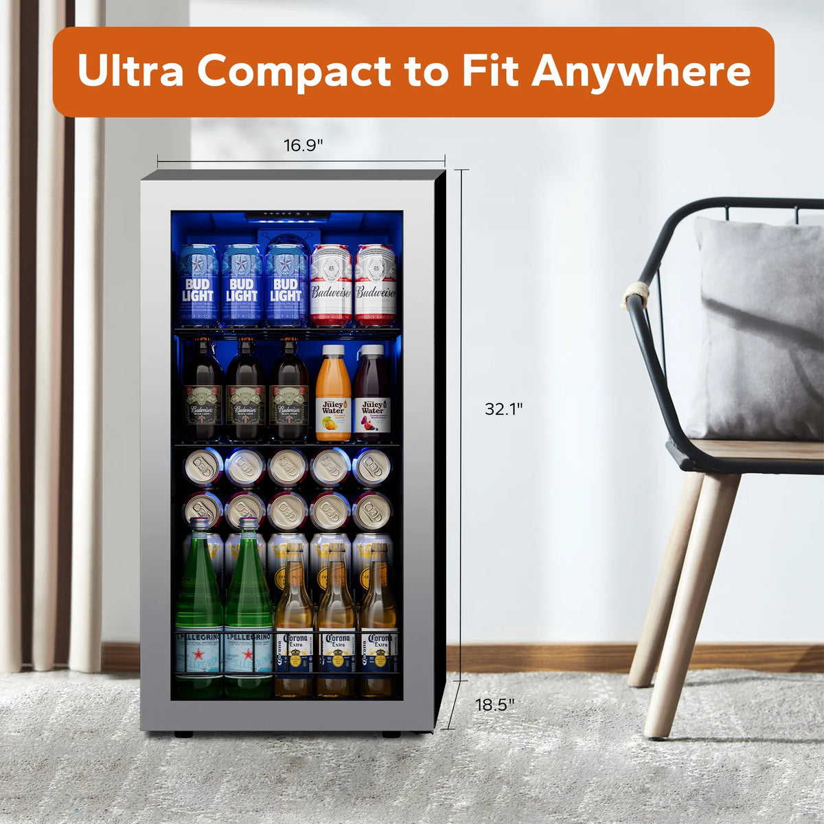 95-121 Can Beverage Refrigerator with Glass Door E300