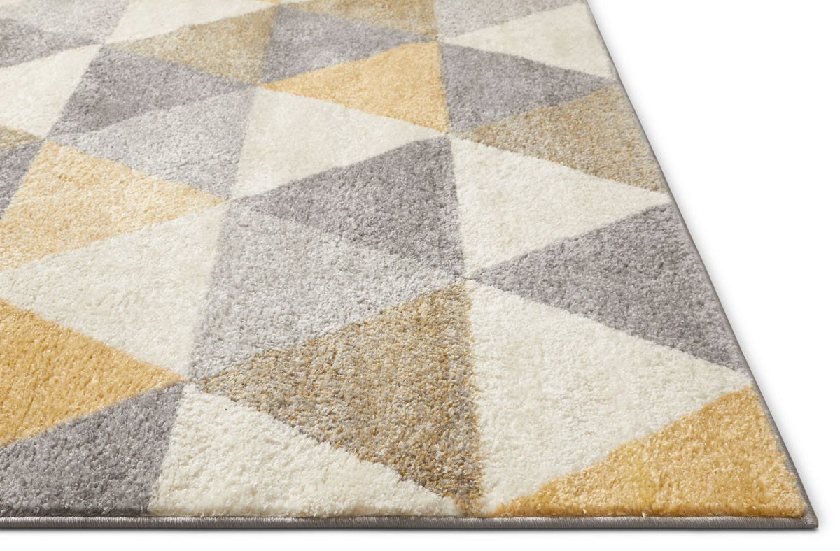 Gold & Grey Geometric Triangle Runner Rug P69509