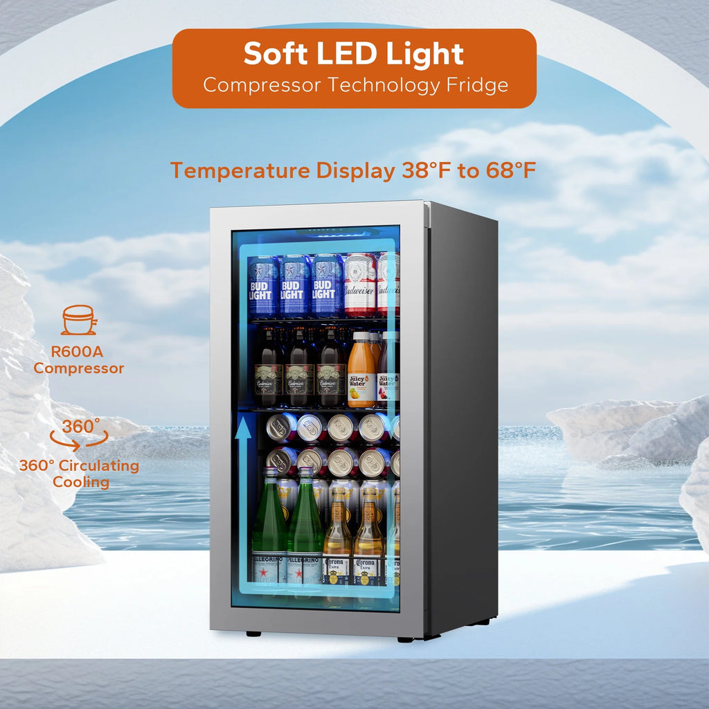 95-121 Can Beverage Refrigerator with Glass Door E300