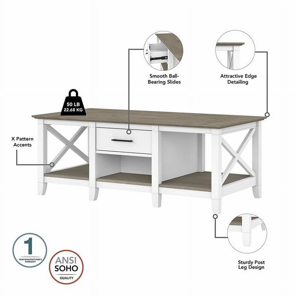 White and Gray Engineered Wood Coffee Table with End Tables N53214