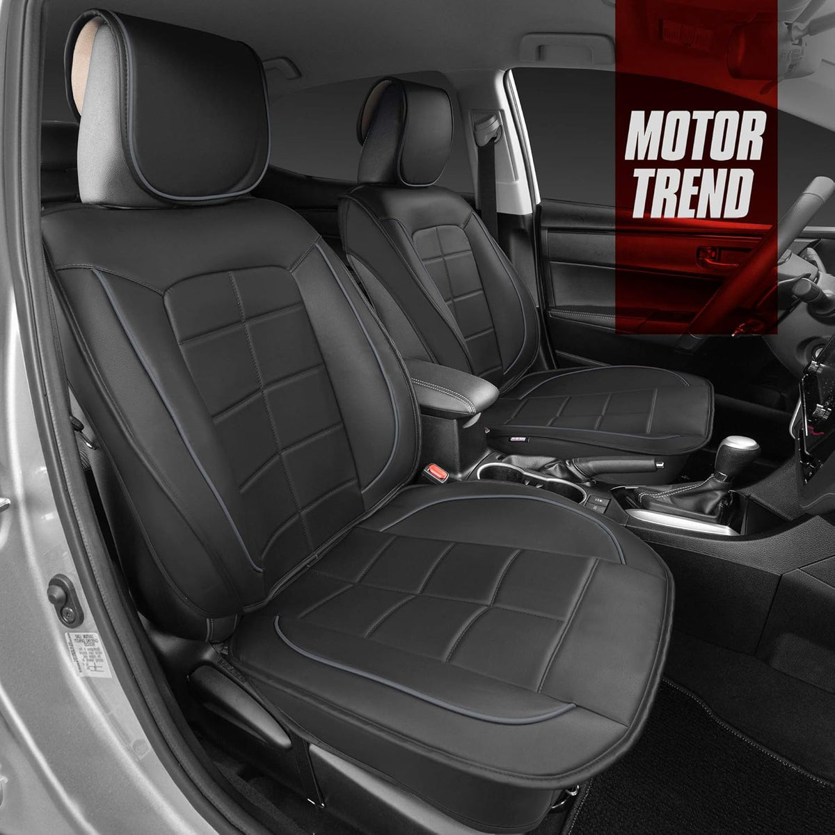 Faux Leather Car Bench Seat Cover with Two-Tone Gray Accents D8536