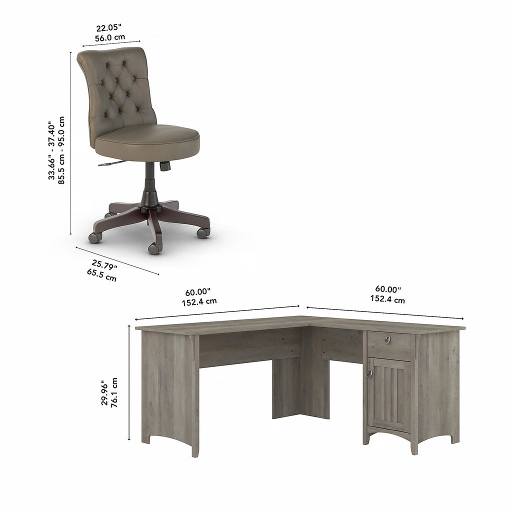 Driftwood Gray L Shaped Desk Set with Office Chair K635