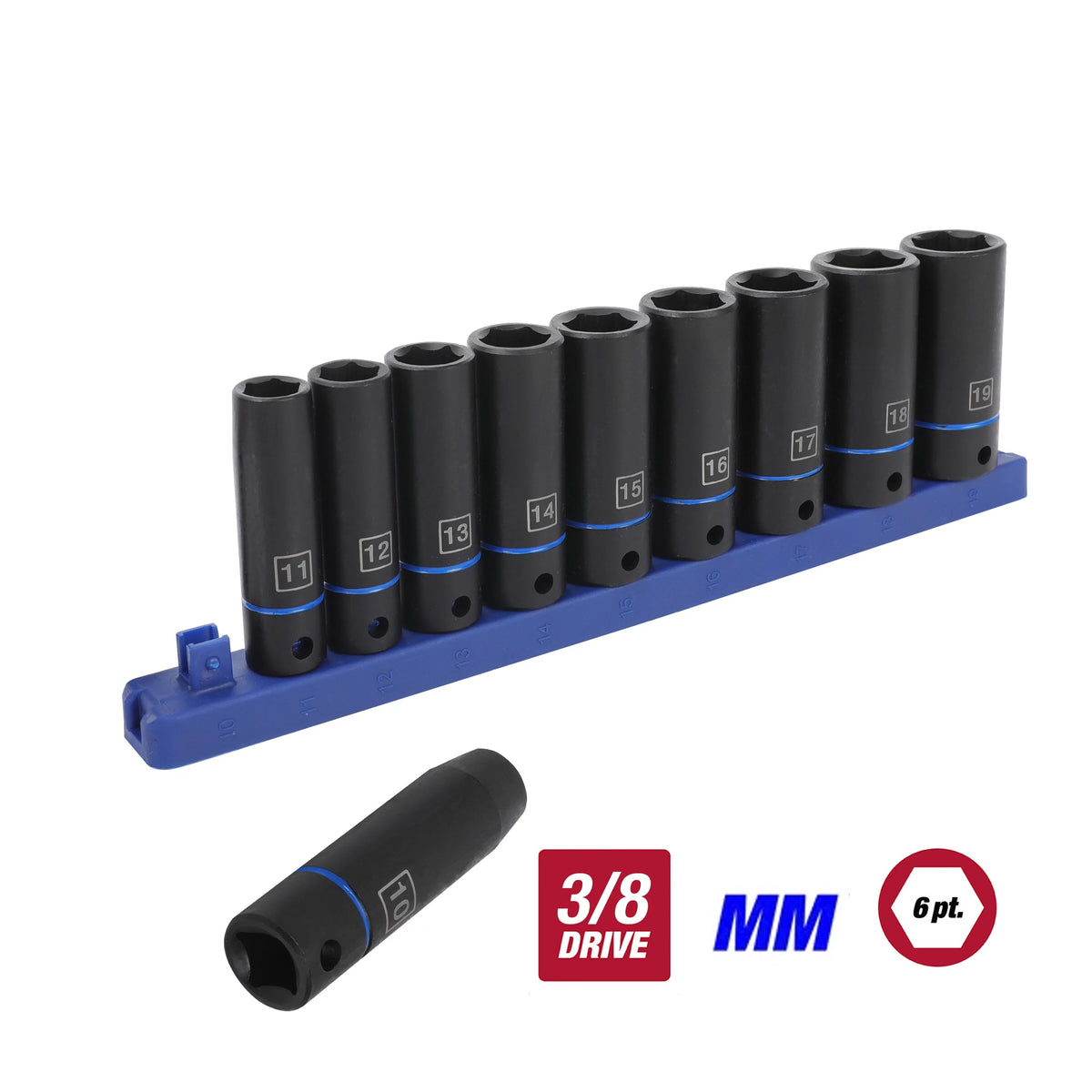 11-Piece 3/8 inch Deep Impact Socket Set MM and SAE O384