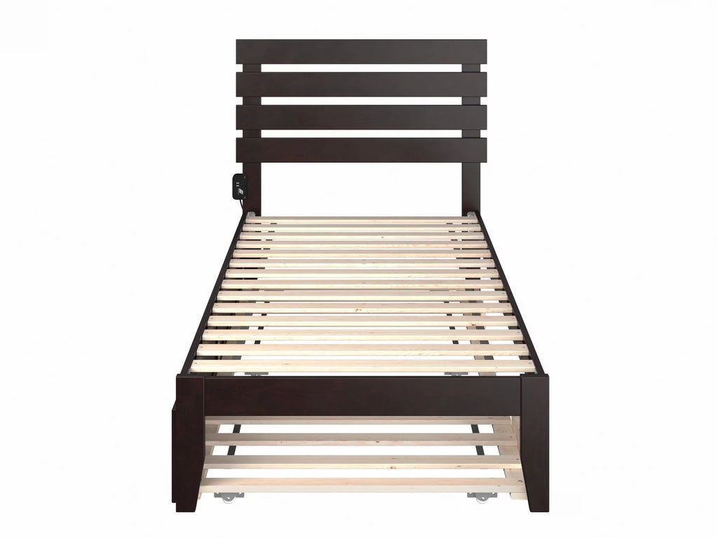 14" Twin XL Wood Platform Bed Frame with Trundle, Espresso D806