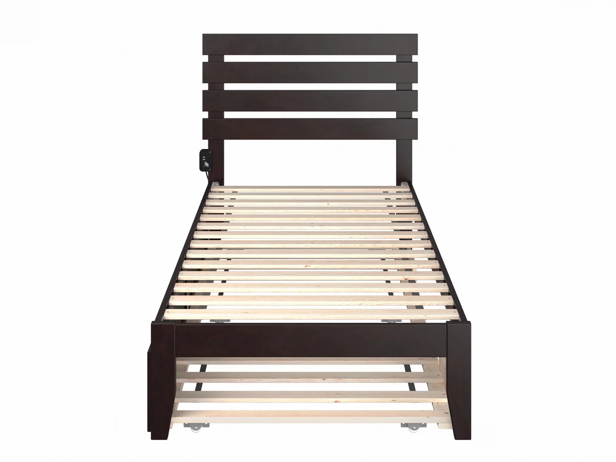 14" Twin XL Wood Platform Bed Frame with Trundle, Espresso D806