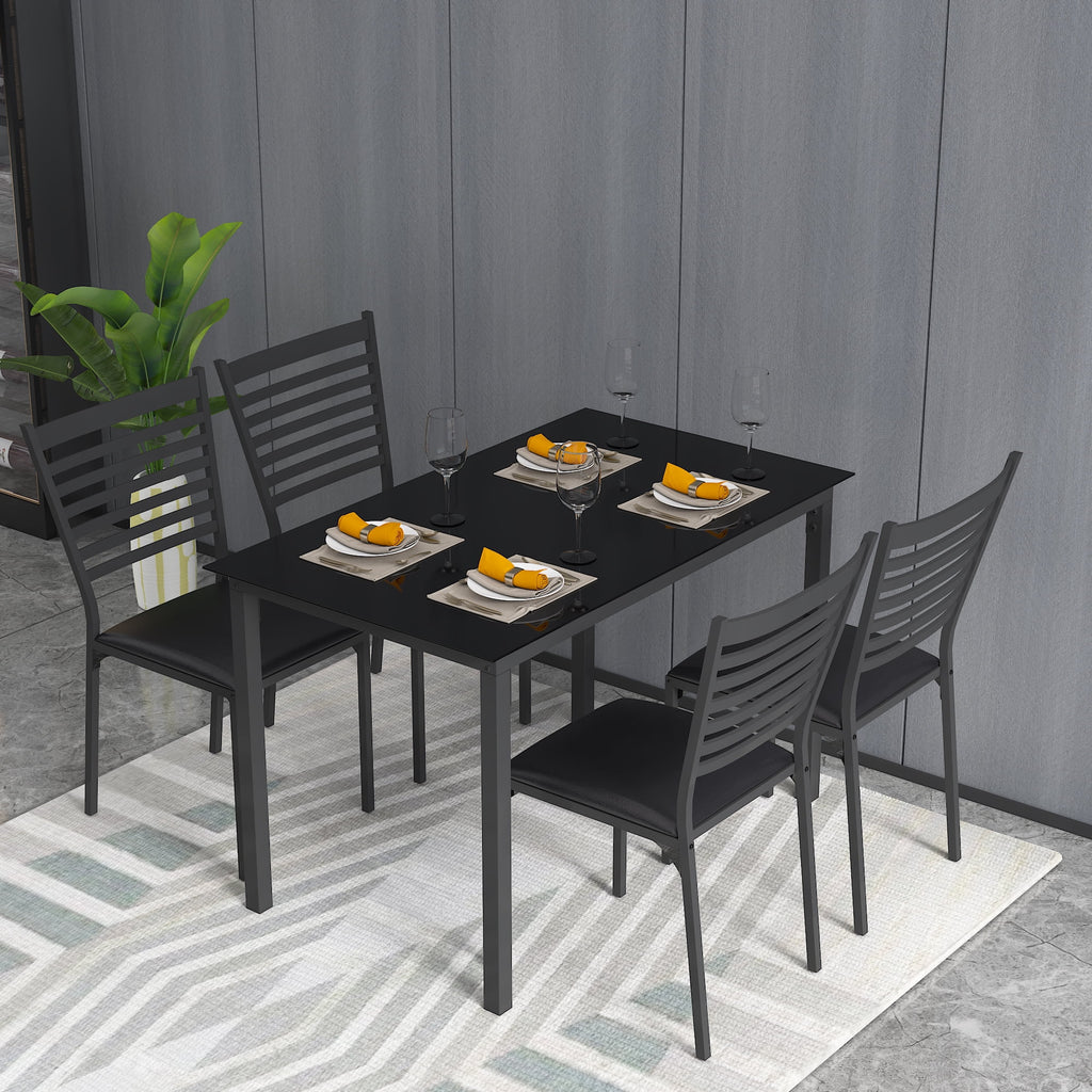 5 Piece Black Dining Table Set with 4 Upholstered Chairs Z930631