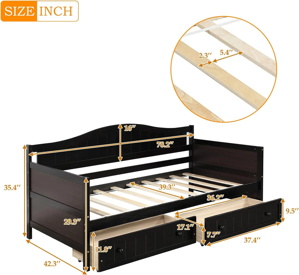 Wood Daybed with Storage Drawers W8215
