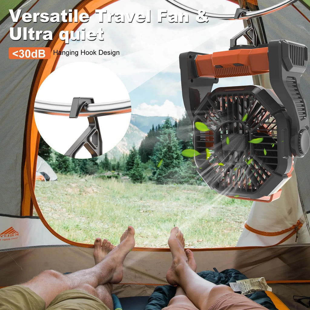10400mah Portable Rechargeable Camping Fan with LED Lantern B25564
