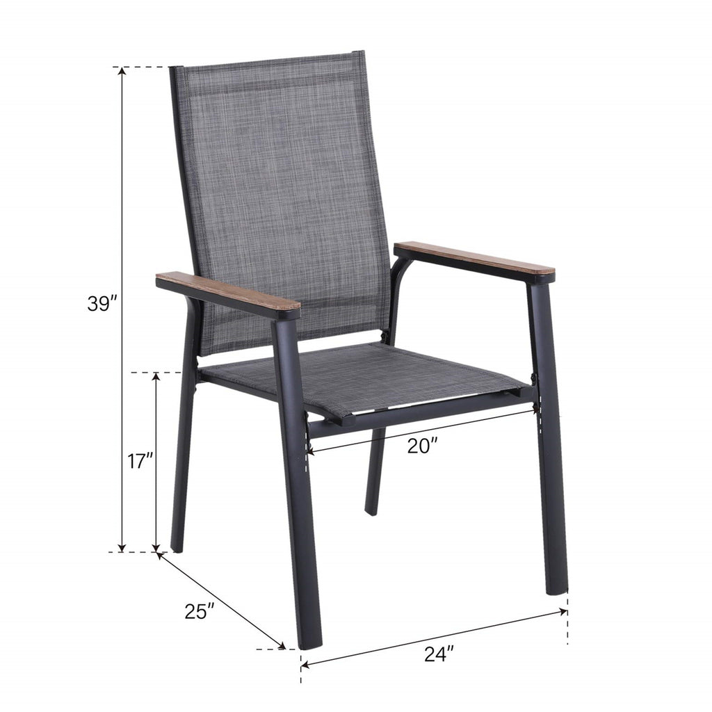 5-Piece Outdoor Patio Dining Set with 4 Aluminum Armchairs and 1 Dining Table, Black & Gray J802