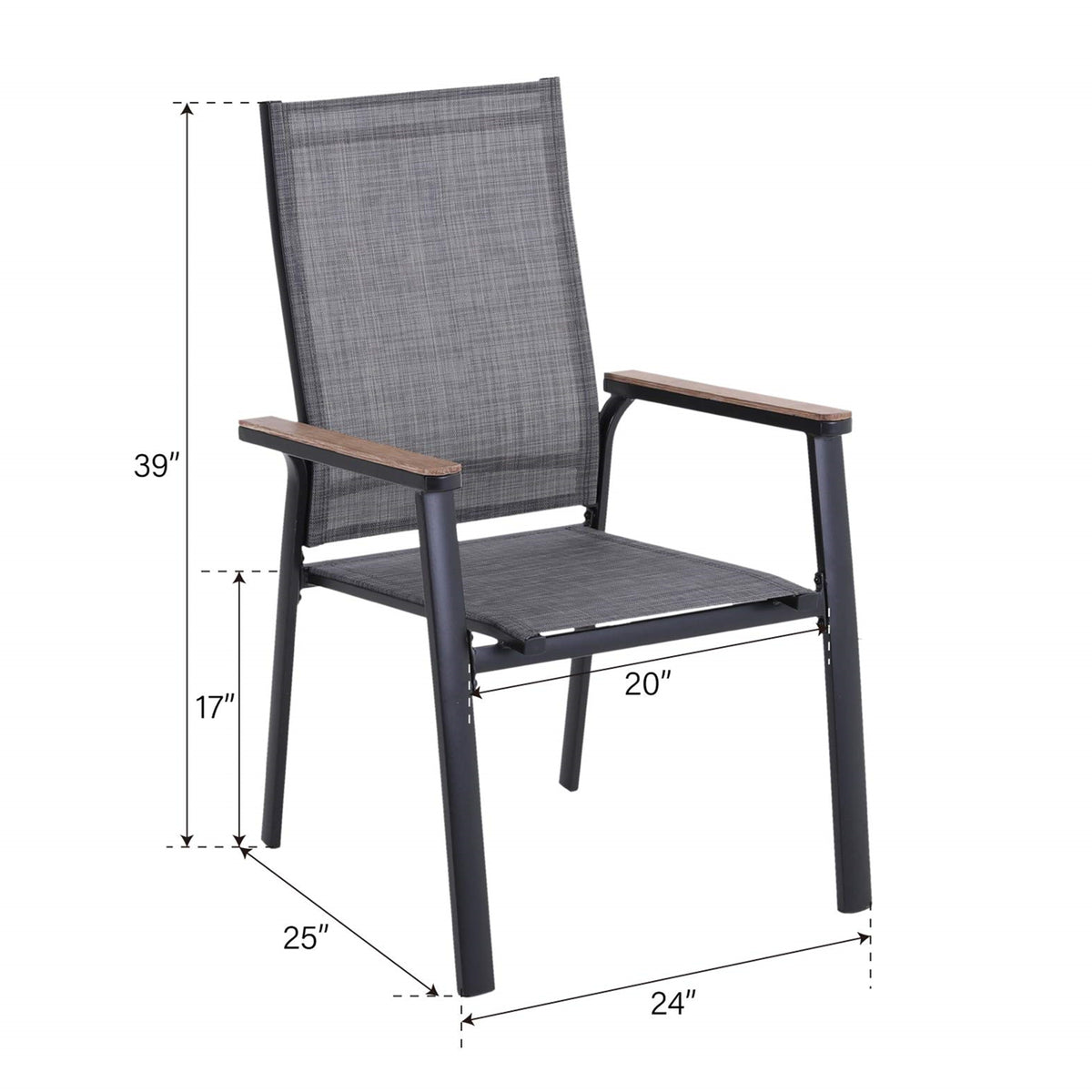 5-Piece Outdoor Patio Dining Set with 4 Aluminum Armchairs and 1 Dining Table, Black & Gray J802