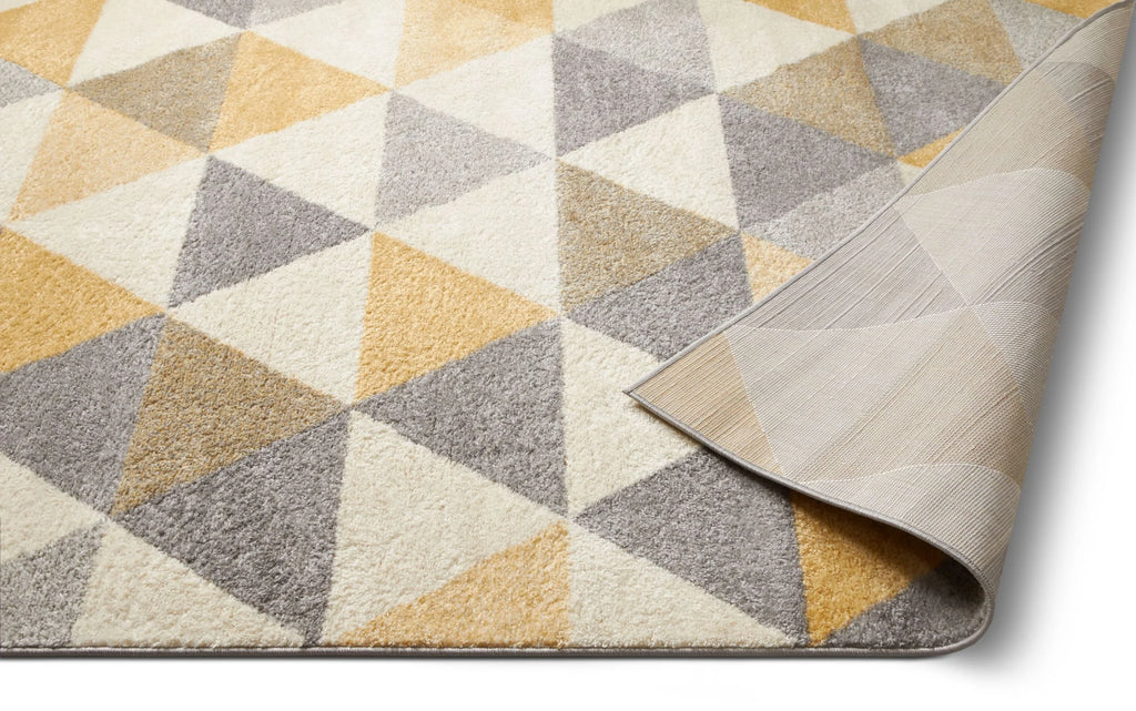 Gold & Grey Geometric Triangle Runner Rug P69509
