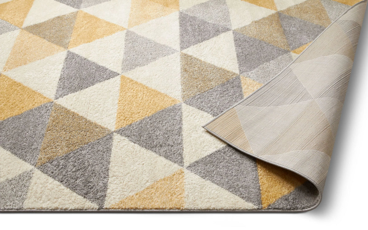 Gold & Grey Geometric Triangle Runner Rug P69509