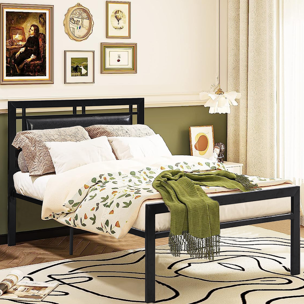 Twin Size Black Platform Bed Frame with Headboard K279838