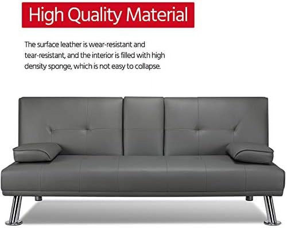 Gray Faux Leather Sofa Bed Futon with Armrest O963