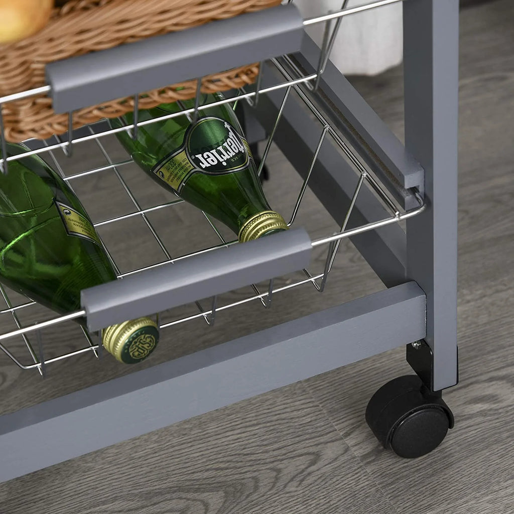 Gray Rolling Kitchen Cart with Storage S342