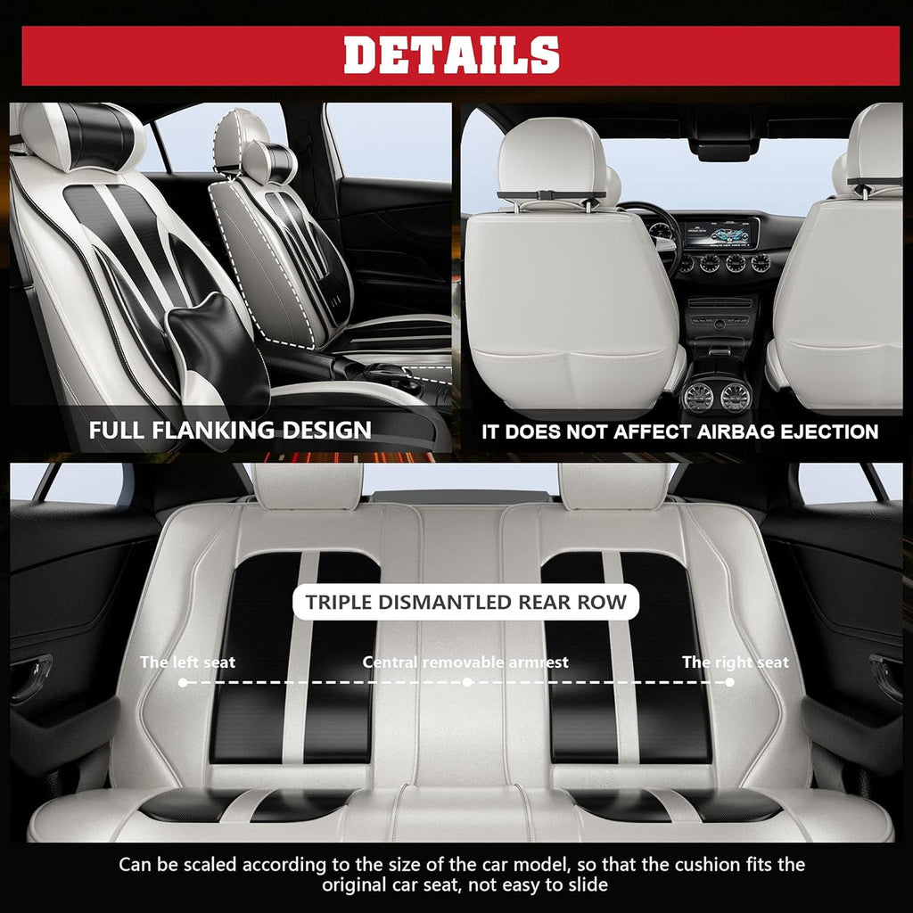 5PCS H7 Front and Back Car Seat Covers Water Proof Nappa Leather Universal Full Set Black&Grey L512