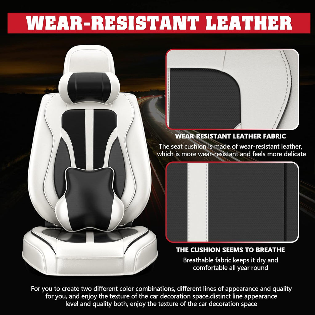 5PCS H7 Front and Back Car Seat Covers Water Proof Nappa Leather Universal Full Set Black&Grey L512