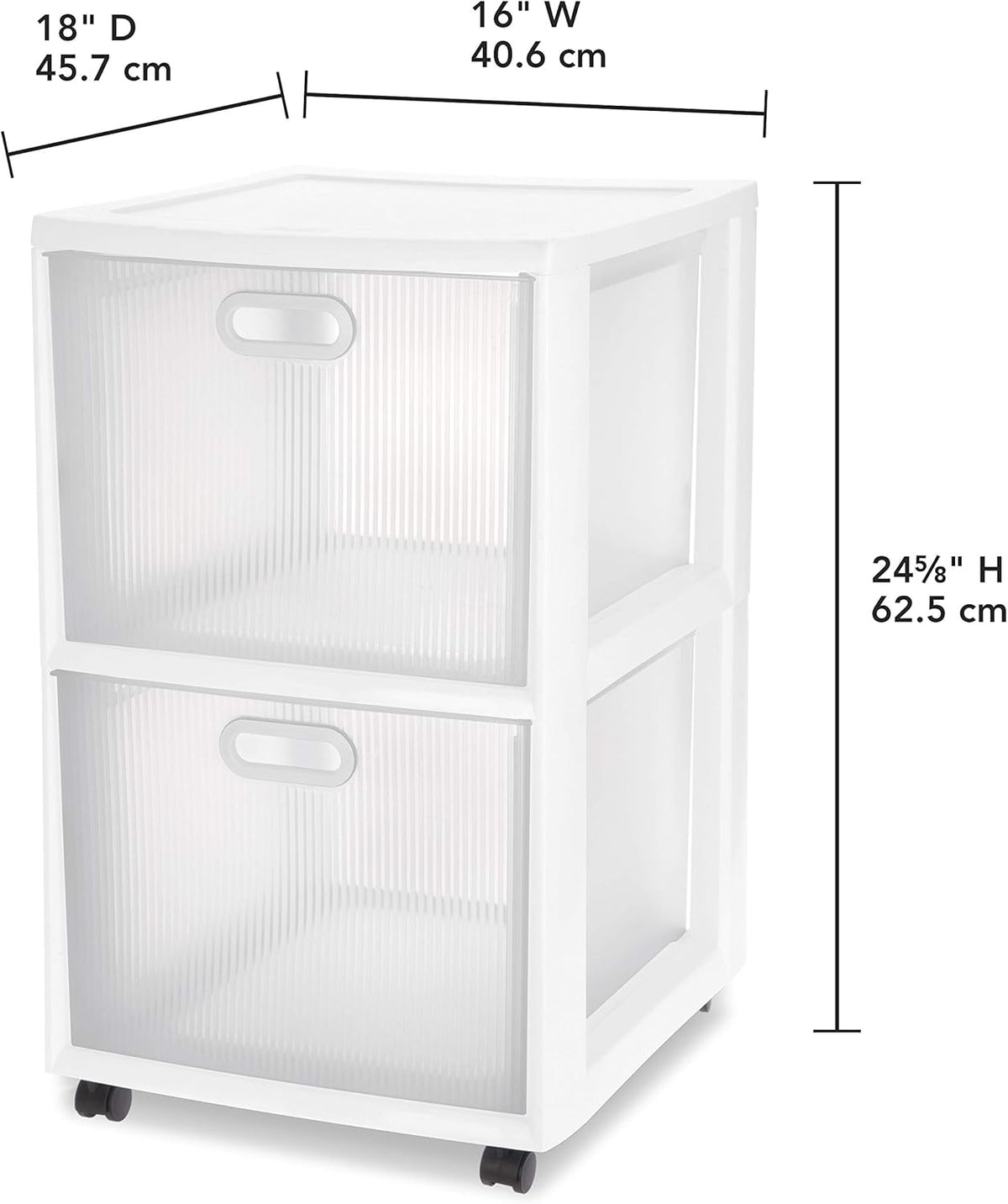 White 2 Drawer Cart with Clear Drawers and Black Casters, 2-Pack C897992