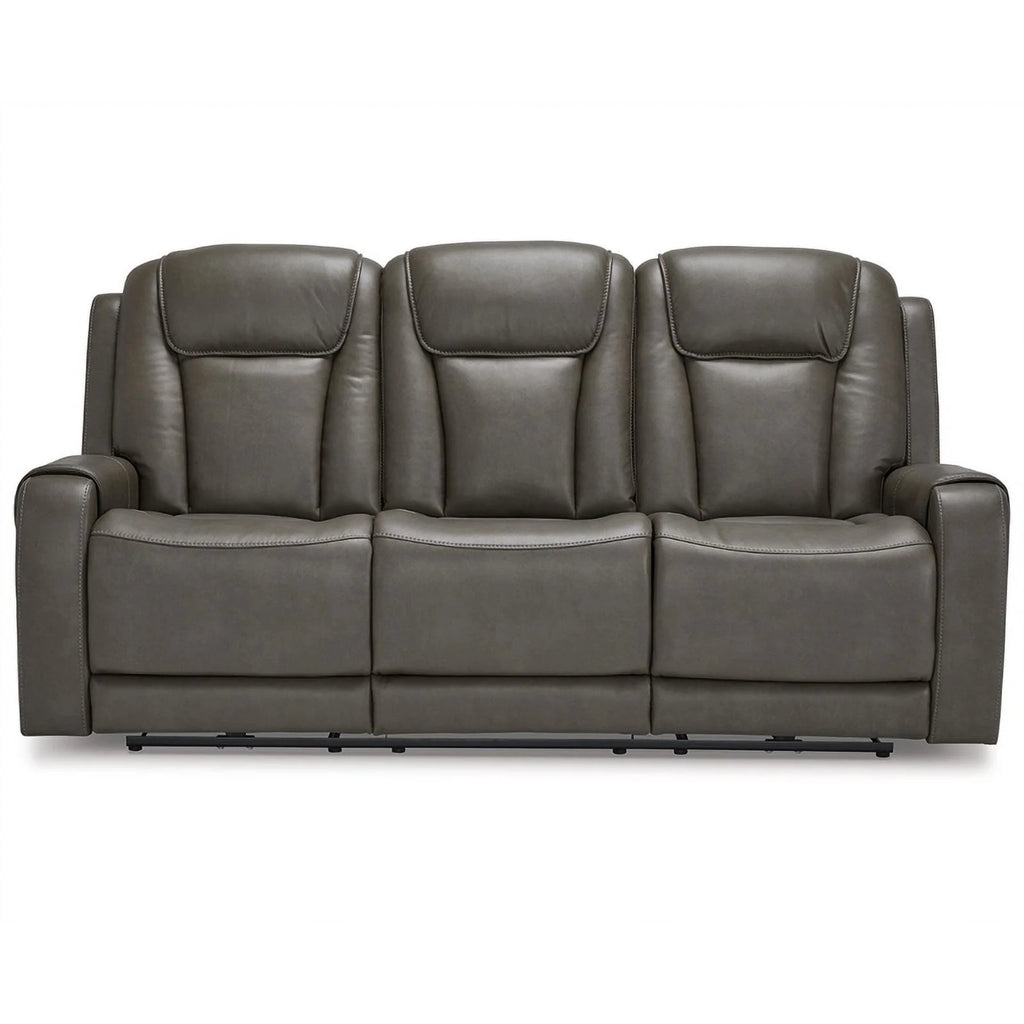 Gray Faux Leather Fabric Power Reclining Sofa A222915