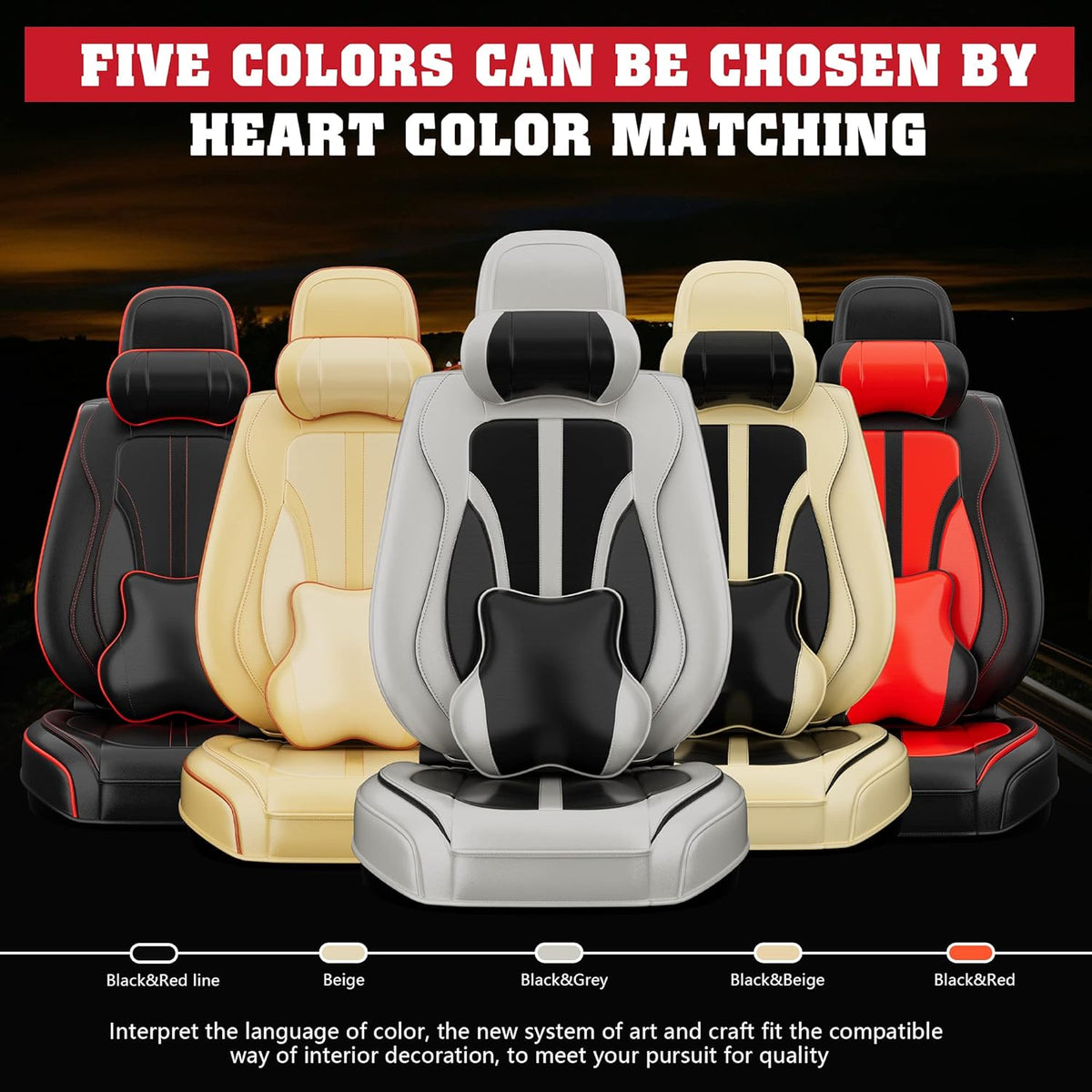 5PCS H7 Front and Back Car Seat Covers Water Proof Nappa Leather Universal Full Set Black&Grey L512