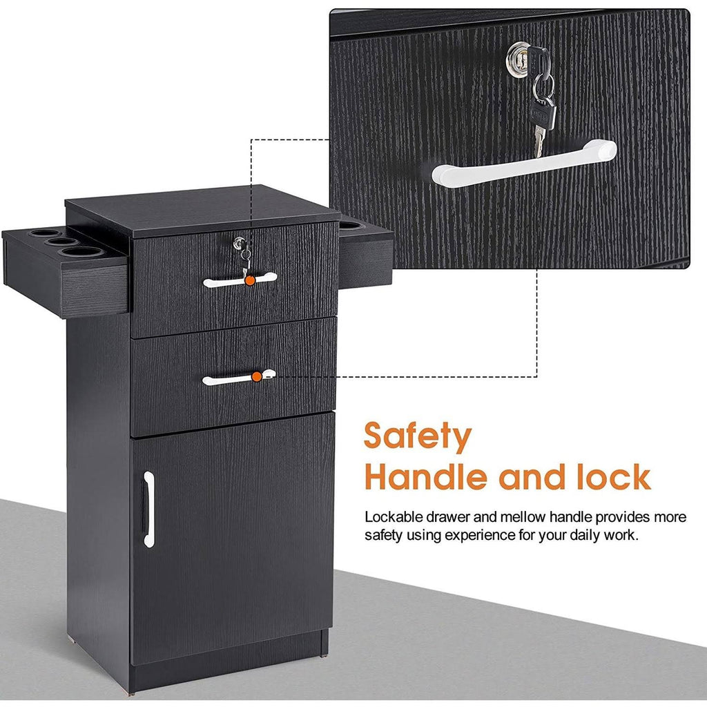 Locking Beauty Salon Storage Cart with Drawer Black Q4651