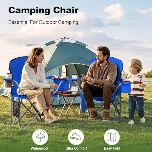 Folding Camping Chair with Cooler Pouch, Cup Holder & Storage Pocket U2198