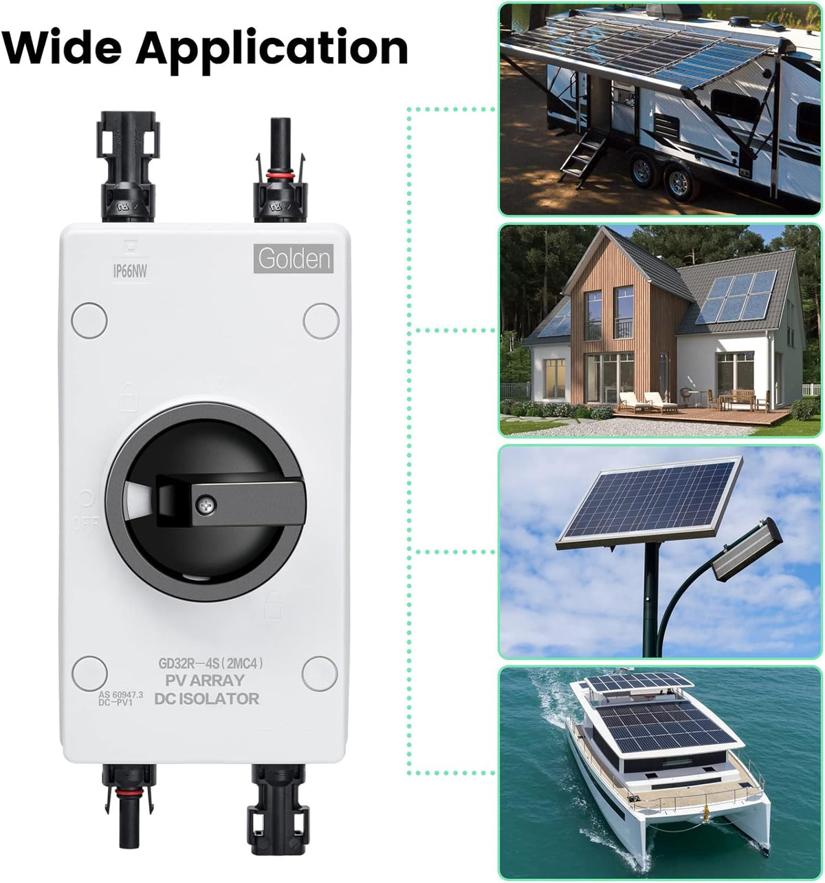 Solar Combiner Box 32A 1000V PV DC Isolator Switch with Solar Connector, IP66 Waterproof G946138