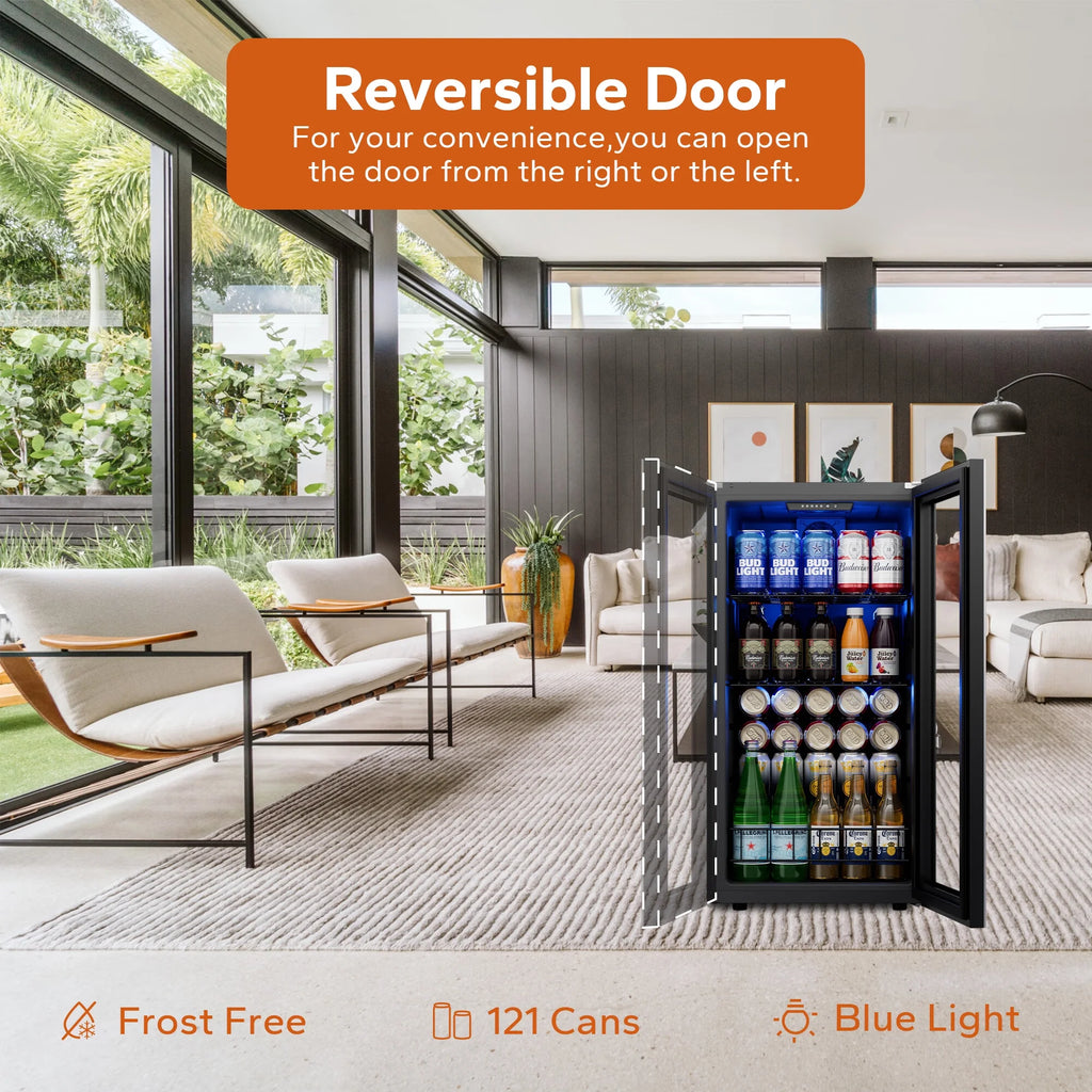 95-121 Can Beverage Refrigerator with Glass Door E300