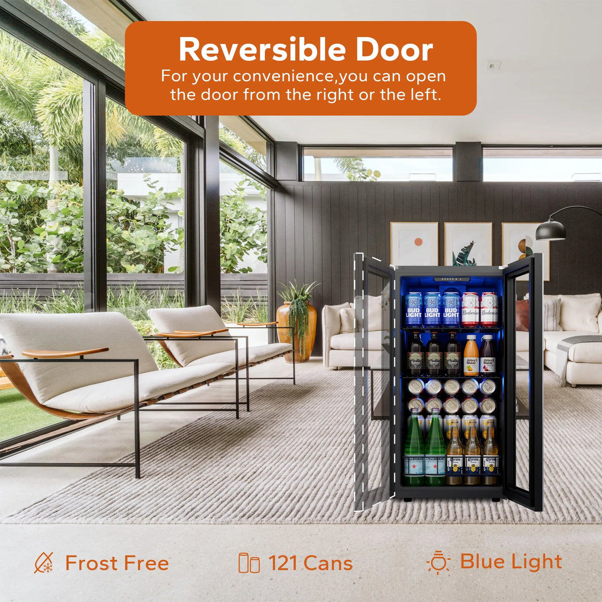 95-121 Can Beverage Refrigerator with Glass Door E300
