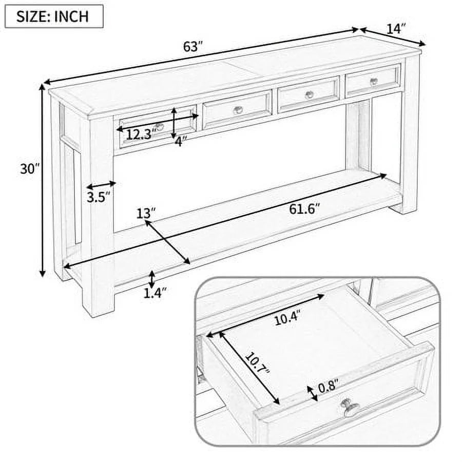 63 Inch Solid Wood Console Table with 4 Storage Drawers M517