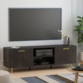 Espresso Wooden TV Cabinet with Shelves & Doors and Gold Metal Legs J784743