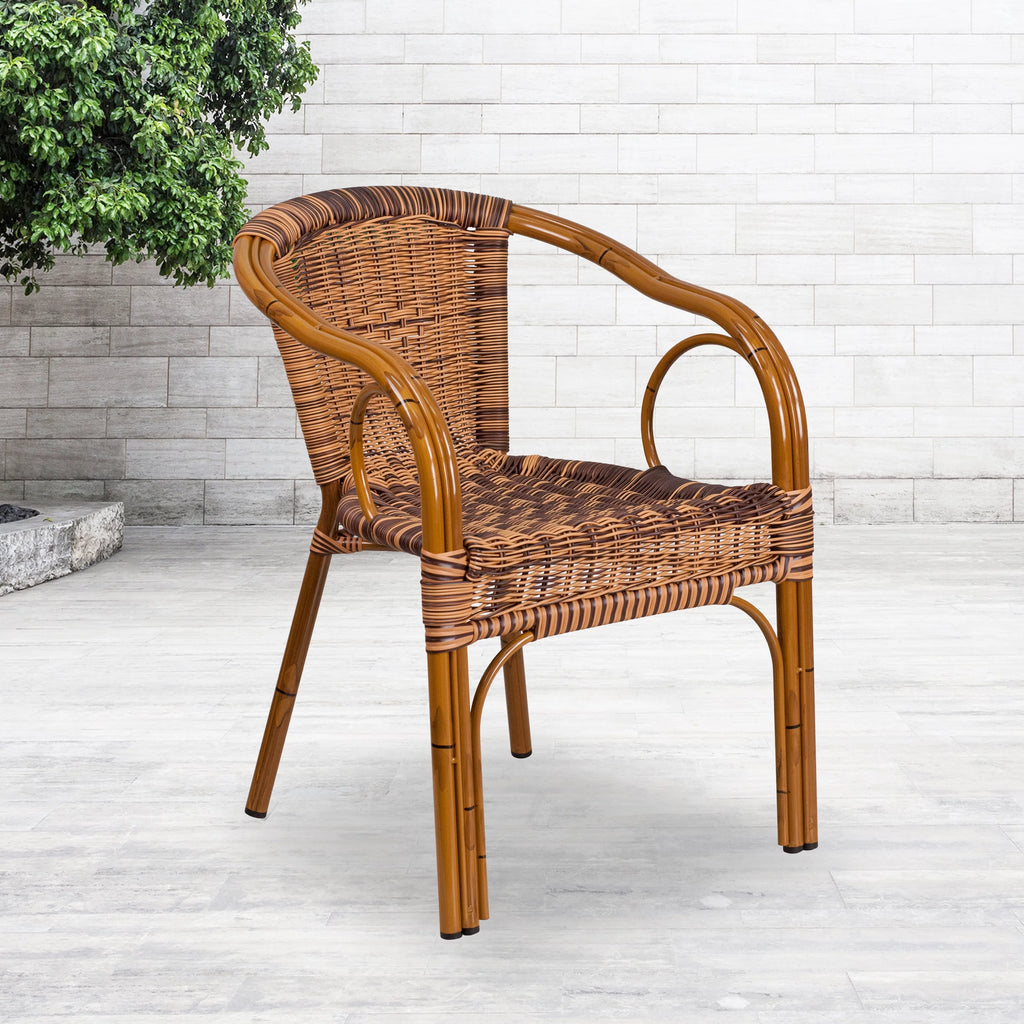 Brown Rattan Patio Chair with Dark Red Frame F631