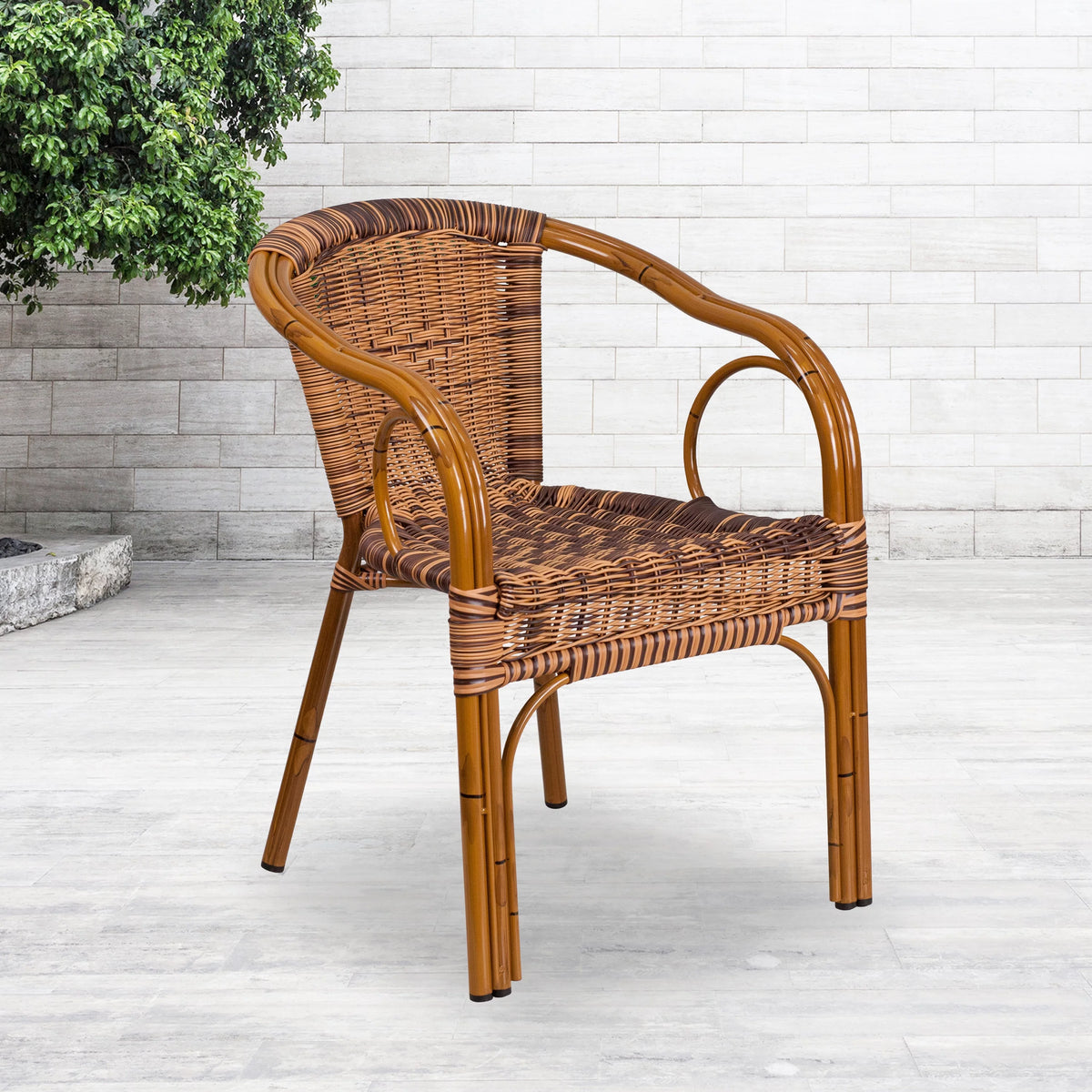 Brown Rattan Patio Chair with Dark Red Frame F631