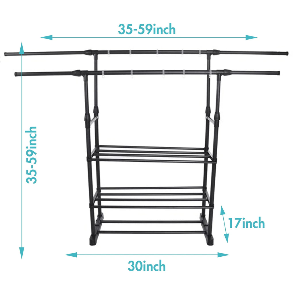 Black Rolling Garment Rack with Bottom Shelves V4720