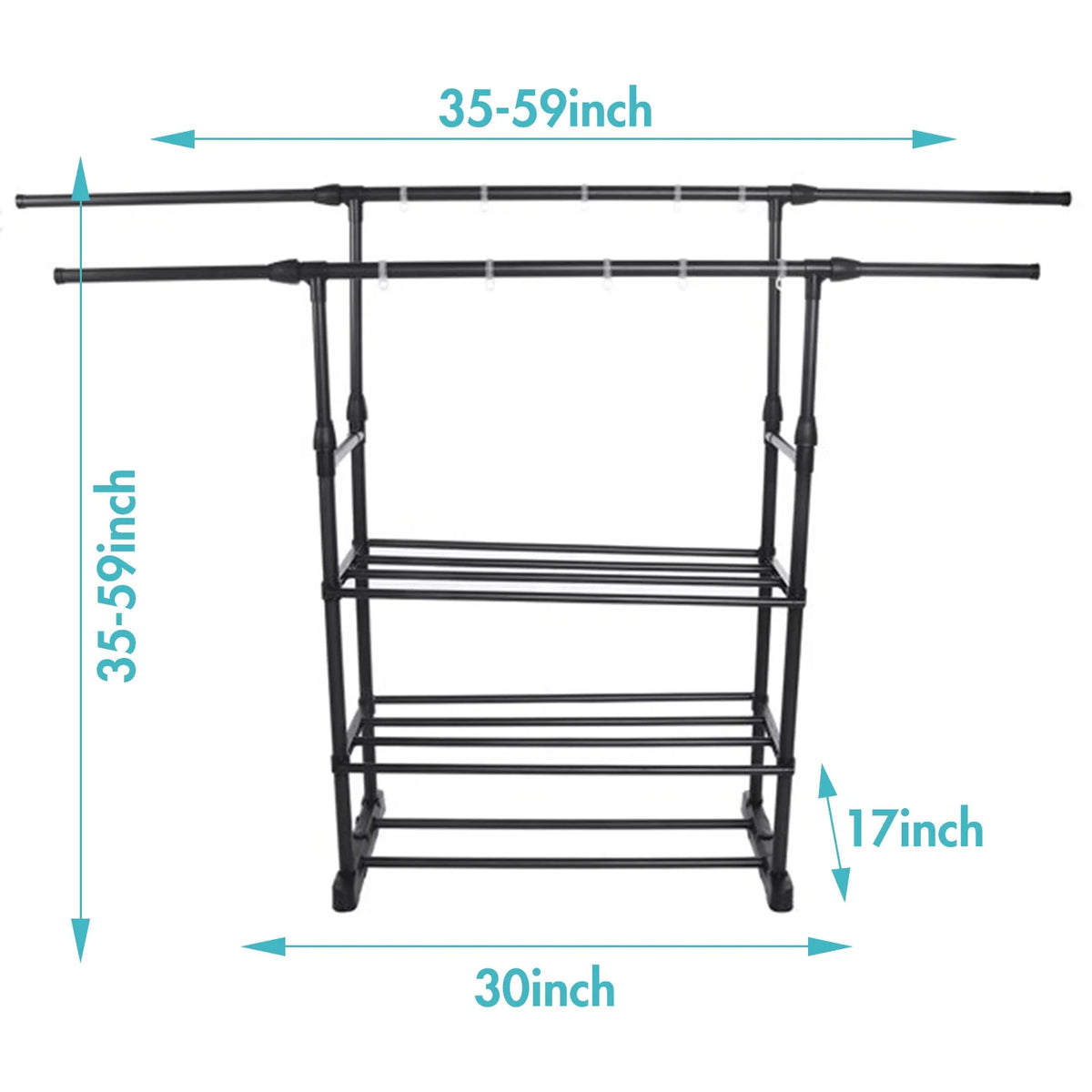 Black Rolling Garment Rack with Bottom Shelves V4720