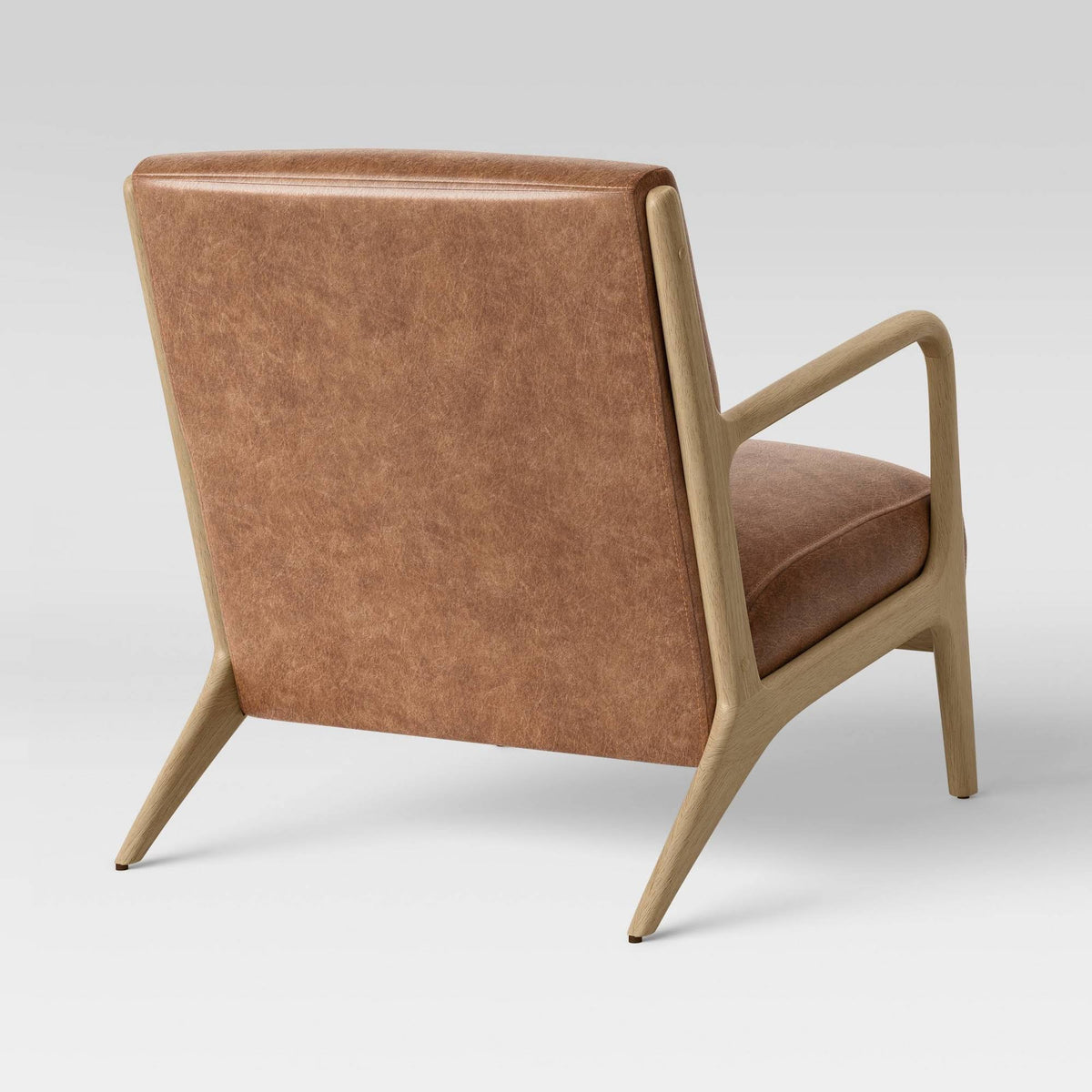 Caramel Faux Leather Wood Armchair C497