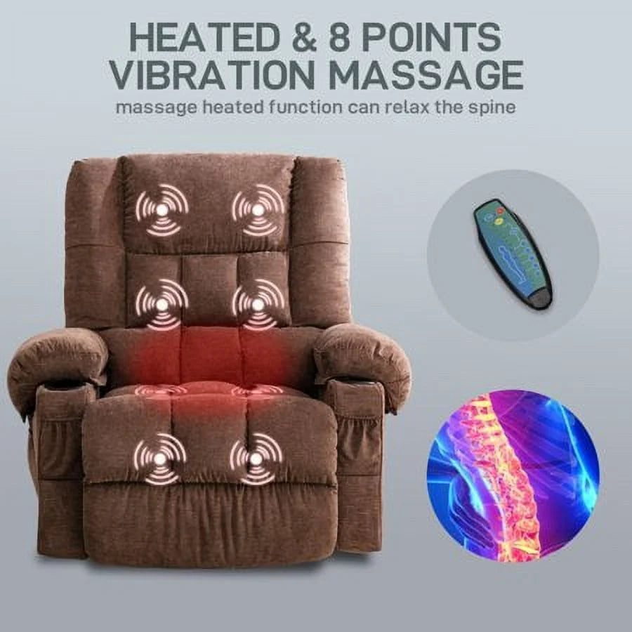 Brown Massage Rocker Recliner Chair with Heat and Cup Holders C442