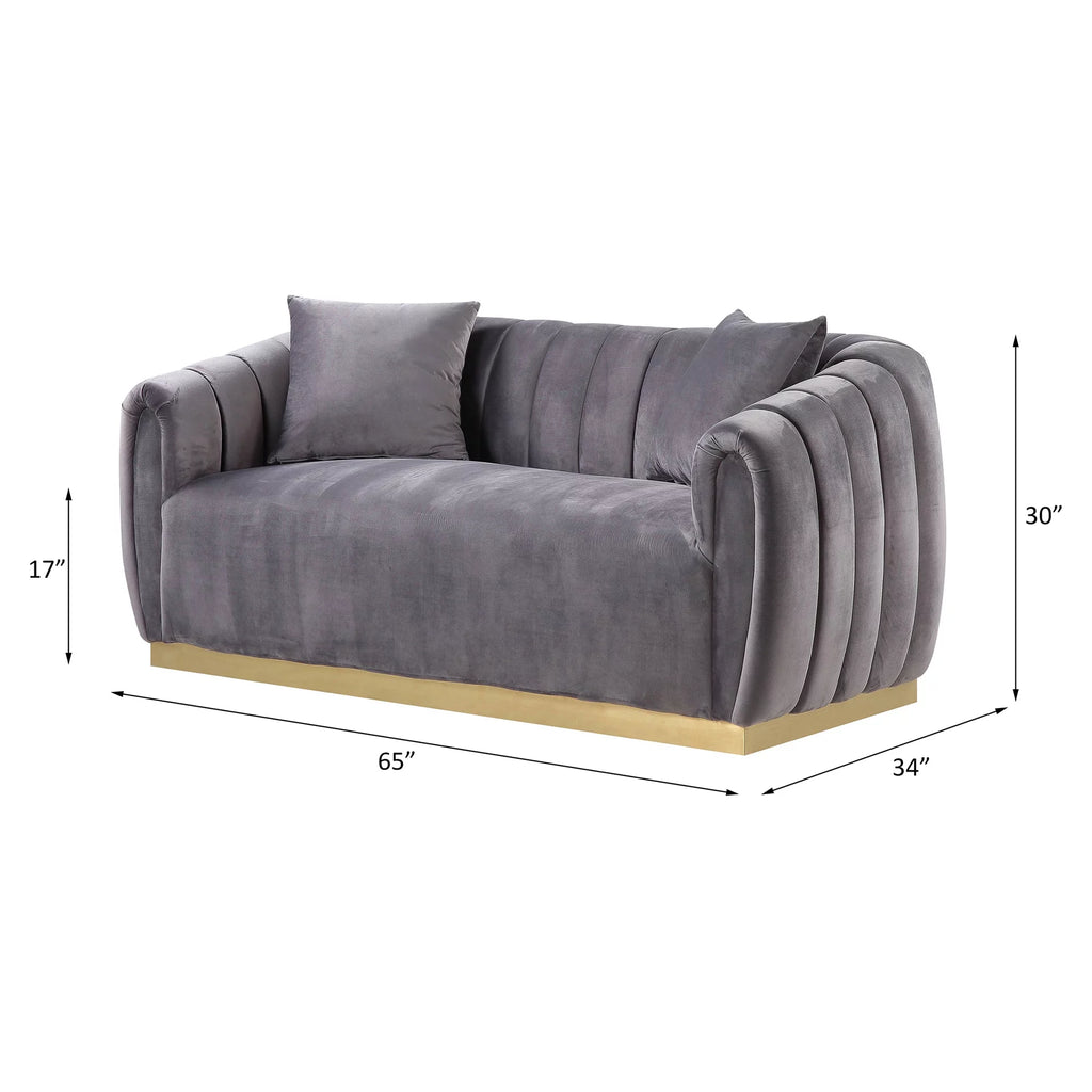 Gray and Gold Tufted Upholstered Loveseat with Pillow O52302
