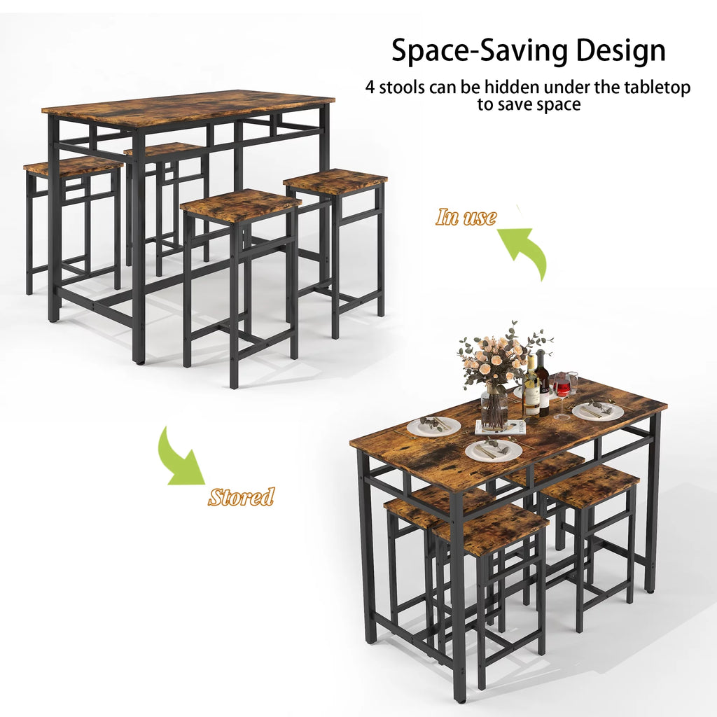 5 Piece Wooden Metal Dining Table and Stools Set G53674