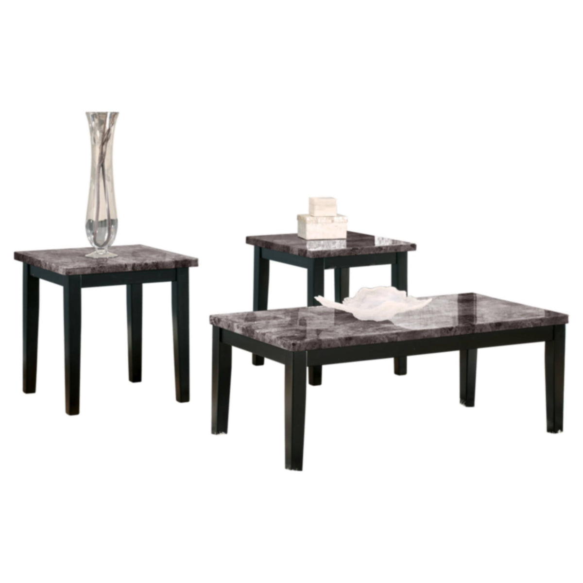 Black Faux Marble 3-Piece Occasional Table Set K479590
