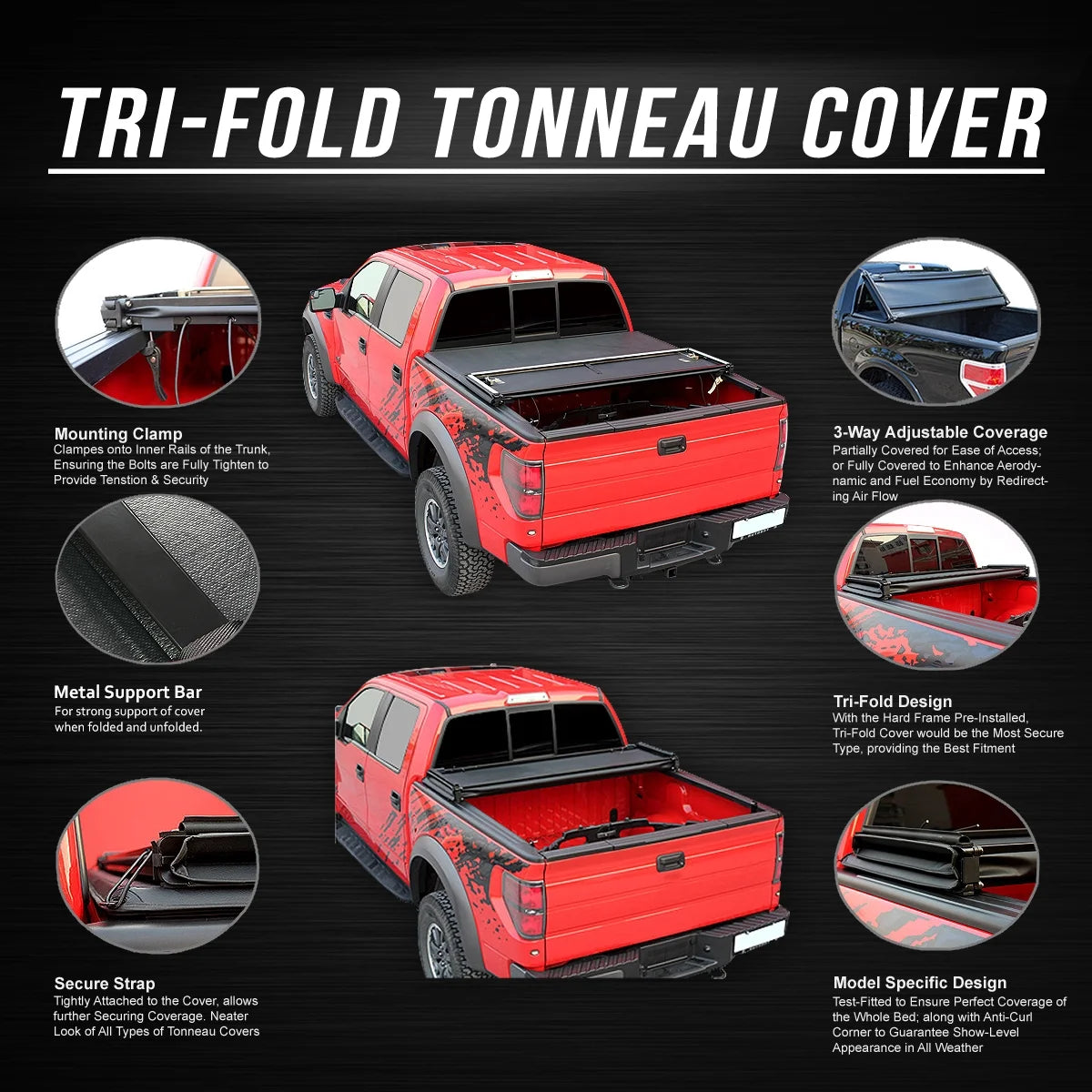 Tri-Fold Adjustable Soft Tonneau Cover O845