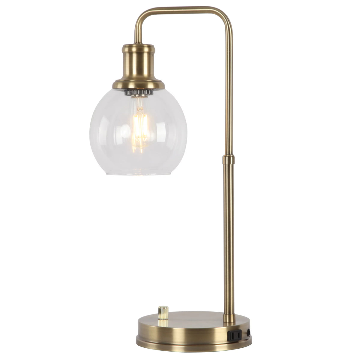 Gold Desk Lamp with Glass Shade and AC Outlet D33923